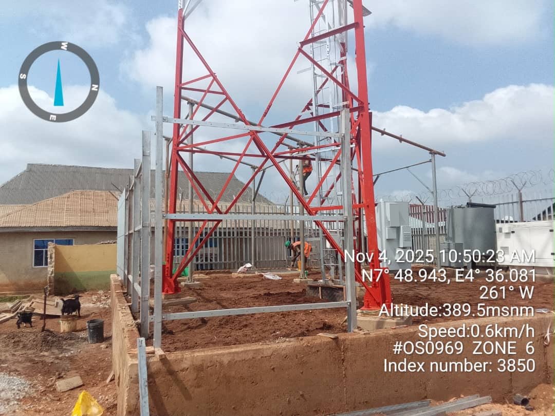 Structural steel frame being erected on site